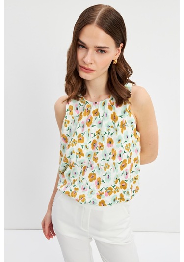 Stella Pulvis Beyaz Astarlı Pliseli Bluz