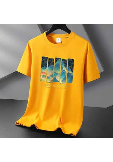 Sarı Japon Tarzı 10 Renk Saf Pamuklu Erkek Kısa Kollu Tişört S-6xl Sarı