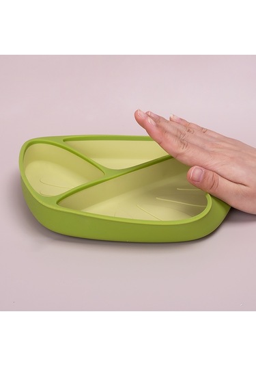 Jianfan Vakum Tabanlı Silikon Mama Tabağı Ve Kasesi Bebek Beslenme Seti Yeşil Tek Tabak Yeşil