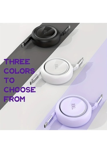 Elmpaly Mor Profesyonel 100w Type-c Şarj Kablosu - Kompakt Taşınabilir Üç Renk Seçeneği