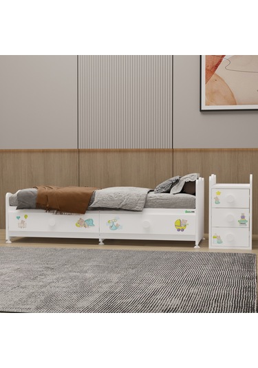 Melina Yıldız 2 Kapaklı Bebek Odası + Yatak + Uyku Seti - Ayıcık Beyaz