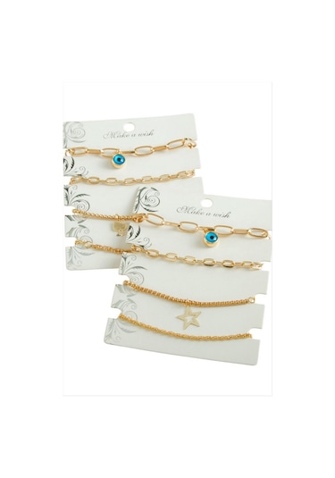 4 Adet Nazar Trend Zincir Bileklik - Sarı N145