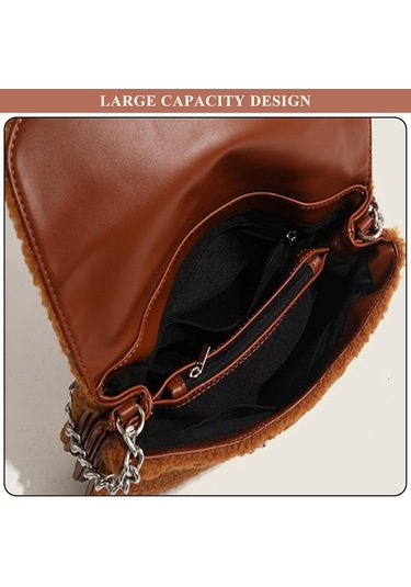 Kadınlar İçin Moda Omuz Çantası Tüylü Peluş El Çantası Sahte Kürk Çapraz Askılı Kapaklı Çanta Zincir Askılı Tote Çanta Beyaz A697 Beyaz