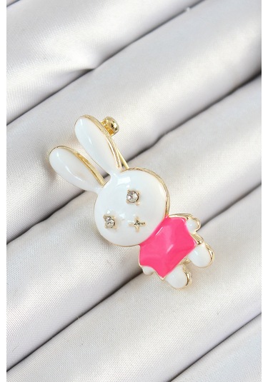 Zirkon Taş Detaylı Beyaz Ve Pembe 3d Tavşan Figürlü Kadın Broş - Tj-br436 Çok Renkli