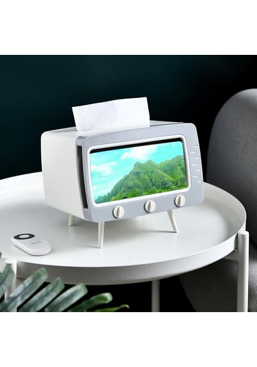 Neevoyu Ev İçin Tv Desenli Telefon Tutucu Ve Mendil Kutusu - Beyaz Polipropilen Materyal Beyaz