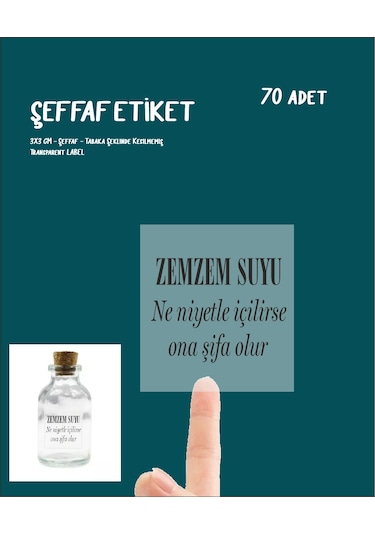 Zemzem Hediye Şişe Etiketi Şeffaf Sticker 70 Adet Tabaka Şeklinde Şeffaf