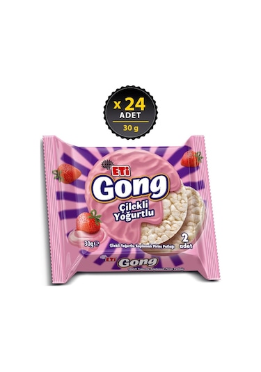 Gong Çilekli Yoğurtlu Kaplamalı Pirinç Patlağı 30 G X 24 Adet