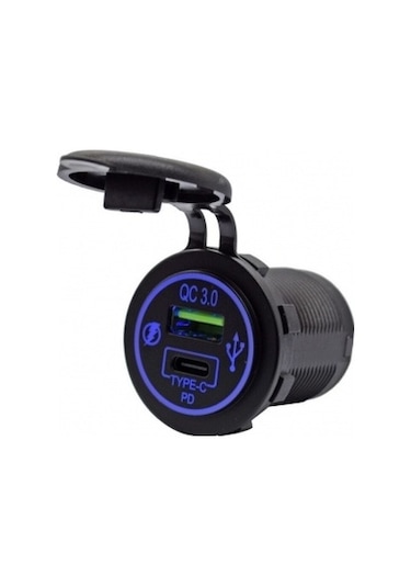 Marintek Usb Type C Pd Ve Qc 3.0. Toz Kapaklı. Mavi Aydınlatmalı Mavi