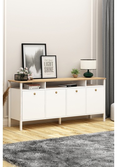 Remy Konsol Ahşap Kulplu Sepet-beyaz Sepet-beyaz