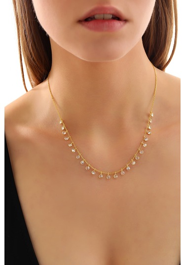 925 Ayar Gümüş Küçükten Büyüğe Sıralı Zirkon Taşlı Kolye Altın