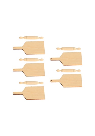 5'li Bebek Evi Oklava Ve Kesme Tahtası Seti Minyatür Ahşap Mobilya 1/12 Bebek Evi Mutfak Aksesuarları Diğer