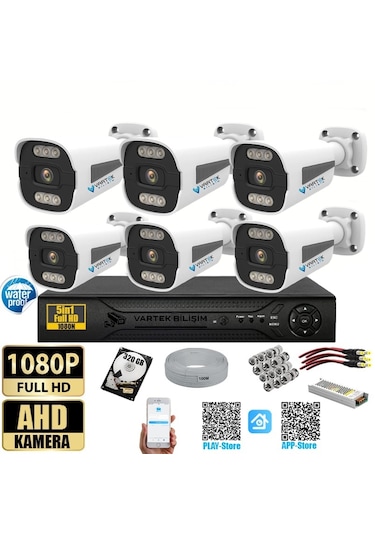 6 Kameralı Gece Renkli 5mp Lensli 1080p Fullhd Kamera Seti Tak Ça