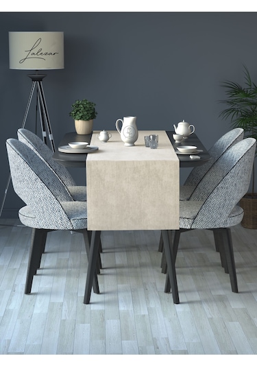 Kadife Efektli Ekru Renk Aura Serisi Runner 40 X 140 Ekru