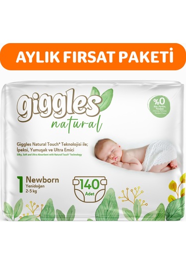 Giggles Natural 1 Numara Yenidoğan Pamuklu Bebek Bezi 140 Adet