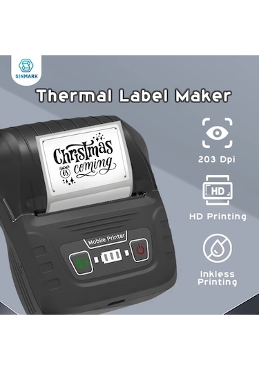 Honeybeeshop Sinmark Sk58 Taşınabilir Etiket Yazıcı Siyah Ofis Ev İşletme Adres İçin 4030 Kağıt Rulosu