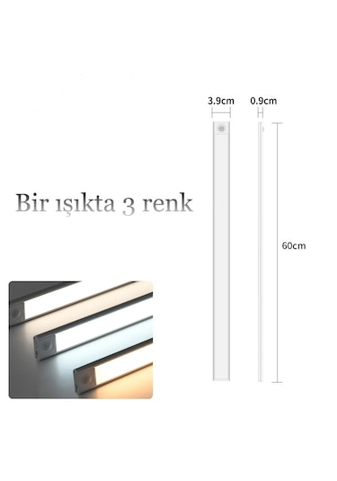 60 Cm Gece Lambası Usb Şarj Edilen Hareket Sensörlü Beyaz