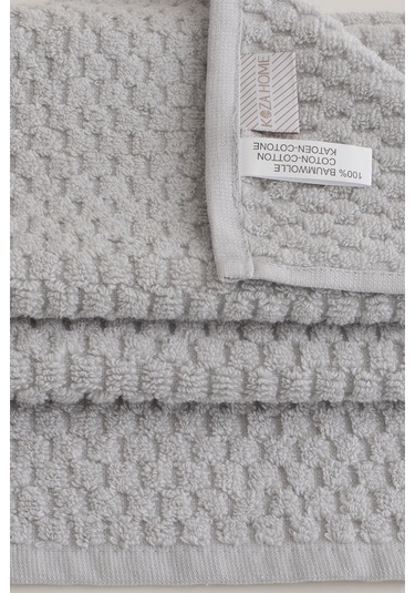 Ivory Gri Kabartma Dokulu Mikro Fiber %100 Pamuk 2li El Yüz Havlu Gri