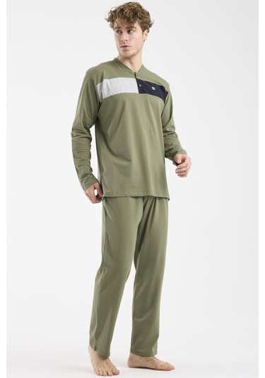 Sementa Blok Detaylı Regular Fit Pijama Takım - Haki Haki