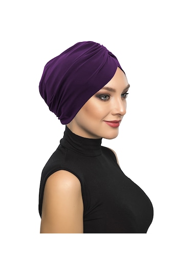 Büzme Çift Taraflı Mor Hazır Türban Tesettür Havuz Bonesi Mor
