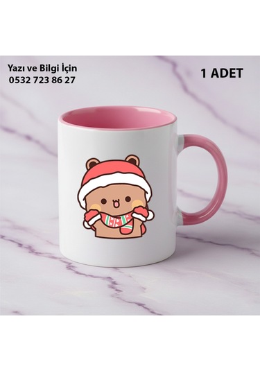 Dudu Ve Bubu Yılbaşı Yeni Yıl Tasarımlı Kişiye Özel İsimli Kupa Bardak Sevgiliye Hediye Pembe