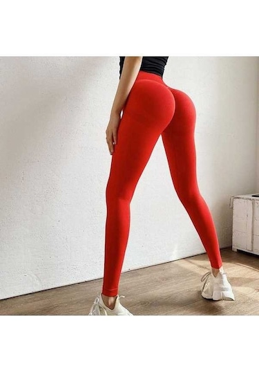 Tongxida Kırmızı Dikişsiz Tayt Kadın Spor Push Up Yüksek Bel Pantolon Spor Salon Egzersiz Giyim Kırmızı
