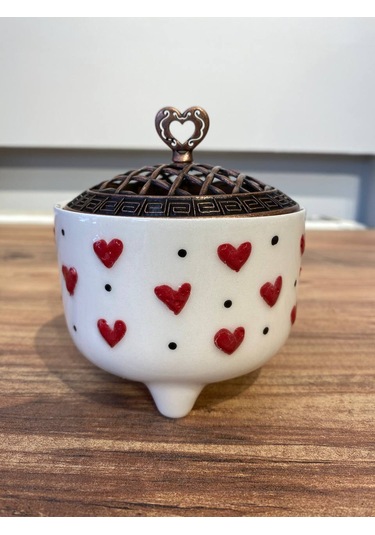 Kalp Desenli El Yapımı Seramik Fincan, Kupa Seti Ve Şekerlik