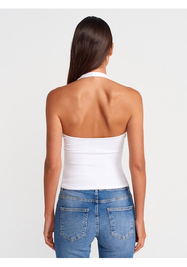 Dilvin 21052 Halter Yaka Top-beyaz Beyaz