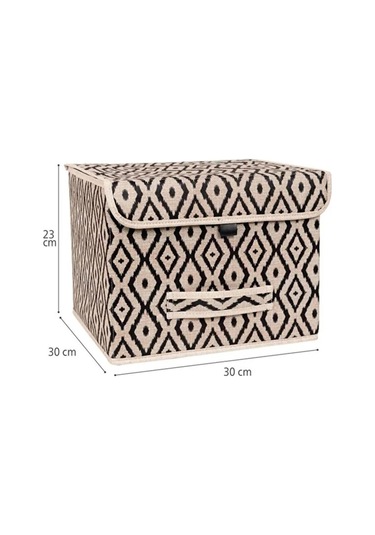 Bohe Çok Amaçlı Kapaklı Kutu, Dolap Raf Düzenleyici, Dekoratif Saklama Kutusu 30x30x23 Cm Gri-beyaz