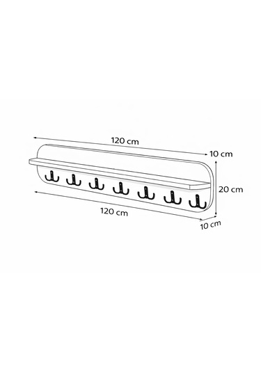 120 Cm 7 Kancalı Beyaz Renk Oval Kesim Duvara Monte Askılık