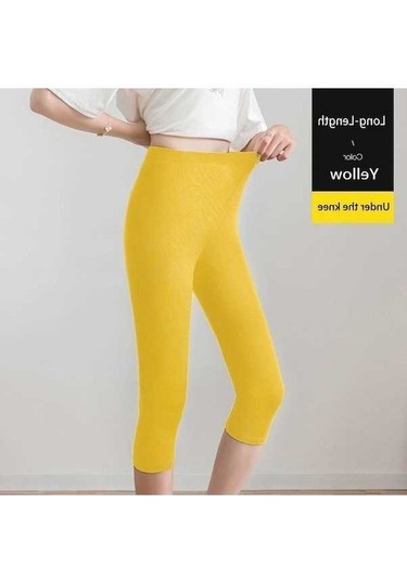 Tongxida Modal Spor Tayt Kadın Diz Boyu Buzağı Uzunluğu Yoga Pantolon Sarı 70-80kg Sarı