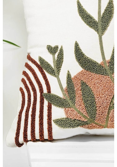 Bohem Tarzı Punch Nakışlı Kırlent Kılıfı 45x45 Cm, Beyaz Kumaş, Dekoratif Yastık Kılıfı Karışık/Çok Renkli