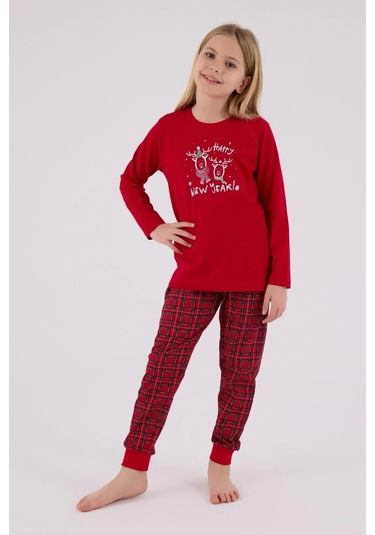 Arnetta 3514 Anne&kız Uzun Kollu Bisiklet Yaka Pijama Takımı-kırmızı Kırmızı