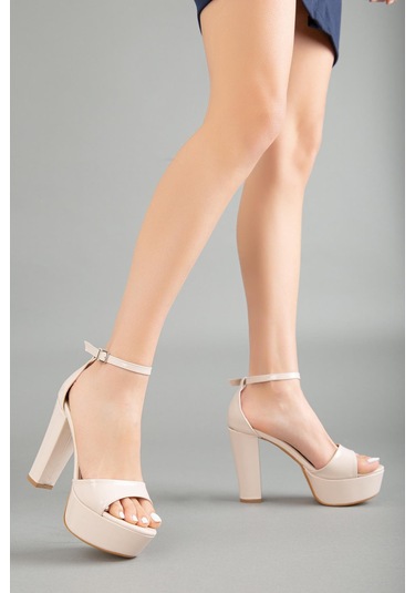 Tek Bant Rugan Ten Kadın Platform Topuklu Abiye Ayakkabı 2384 Ten