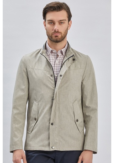 Koyu Bej Dik Yaka Yarım Astar Comfort Fit Rahat Kesim Casual Mont 1007240150-Koyu Bej
