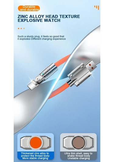 120 W Hızlı Şarj Usb Tip C Kablo 180 Derece Dönme Dirsek Kablosu Oyun İçin Mavi 2m