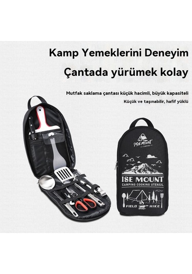 Açık Ocak Dokuz Parçalı Kamp Barbekü Paslanmaz Çelik Kesici Kesme Tahtası Ordu Yeşil Baskı 9 Parça Seti Yeşil