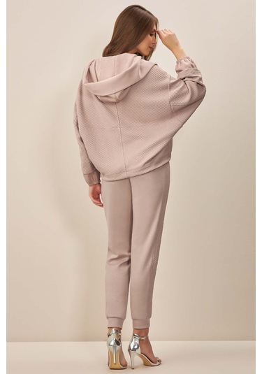 Kapüşonlu Vizon Örme Mont Vizon