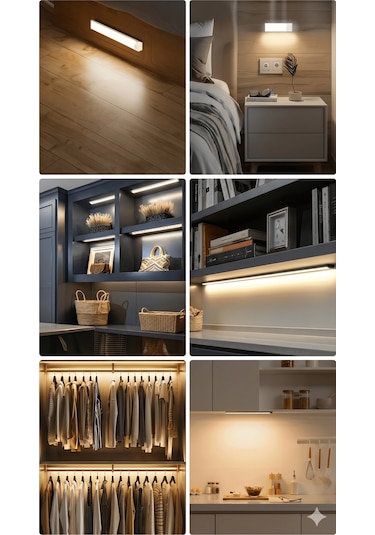 Hareket Sensörlü Şarjlı Led Dolap Işığı - Sıcak Sarı Işık-10 Cm Sıcak Işık