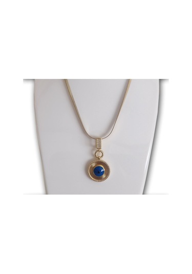 Uzel İtalyan Zincirli Mavi Boncuk Gözlü Kolye Mavi