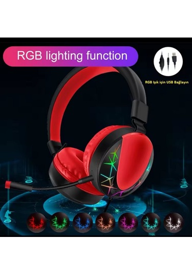Akz 021 Kablolu Mikrofonlu Işıklı Oyuncu Kulaklığı Rgb Kırmızı