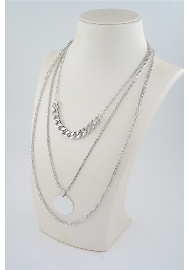 Kadın Özel Tasarım  3'lü Kombin Kolye Seti - Gümüş