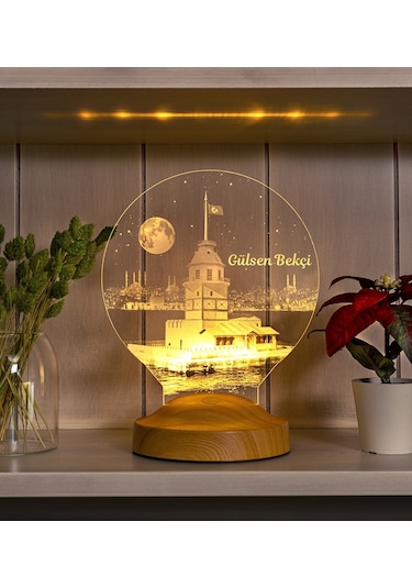 Kız Kulesi Tasarımlı İsimli İstanbul Doğum Günü Hatırası Led Lamba