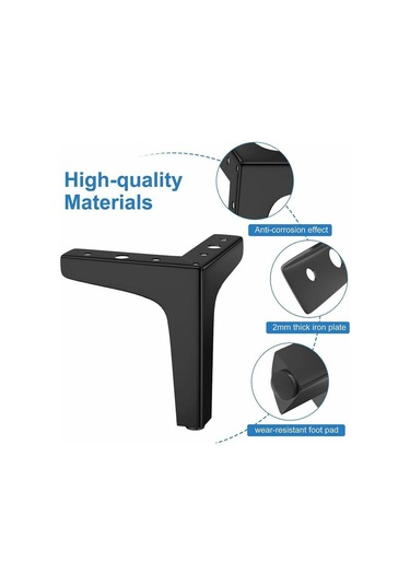Mufunye 4 Mobilya Ayağı Seti, 600 Kg'a Kadar Yük, Üçgen Şeklinde 17cm Modern Metal Masa Ayakları, Dolap İçin Pim Mobilya Ayağı, Kanepe, Siyah 15cm