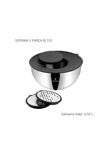 Sofram 5 Parça 22 Cm Karıştırma Ve Saklama Kabı 3,50 Litre Gri
