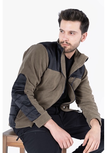 Omuz Ve Dirsek Takviyeli Polar Ceket Haki - Siyah