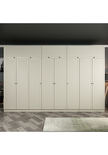 Kale 8 Mebran Panjur Kapaklı 2 Çekmeceli Dolap Ve Yüklük Kumtaşı 235cm Bej