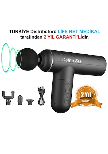 Defne Star Darbeli Titreşimli Şarjlı Masaj Tabancası Siyah