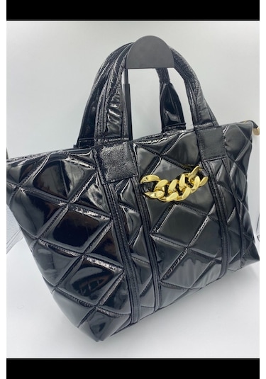 Sentt Parlak Deri Dilimli Zincirli Çanta