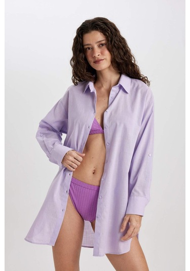 DeFacto Regular Fit Pamuklu Plaj Gömleği-Fall in Love W8241AZ24SMPR33 Mor DeFacto Regular Fit Pamuklu Plaj Gömleği-Fall in Love W8241AZ24SMPR33 Mor