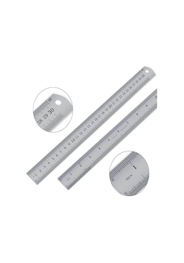 30cm 12 İnch - Çift Taraflı Paslanmaz Çelik Metal Cetvel - Kalınlık 1mm